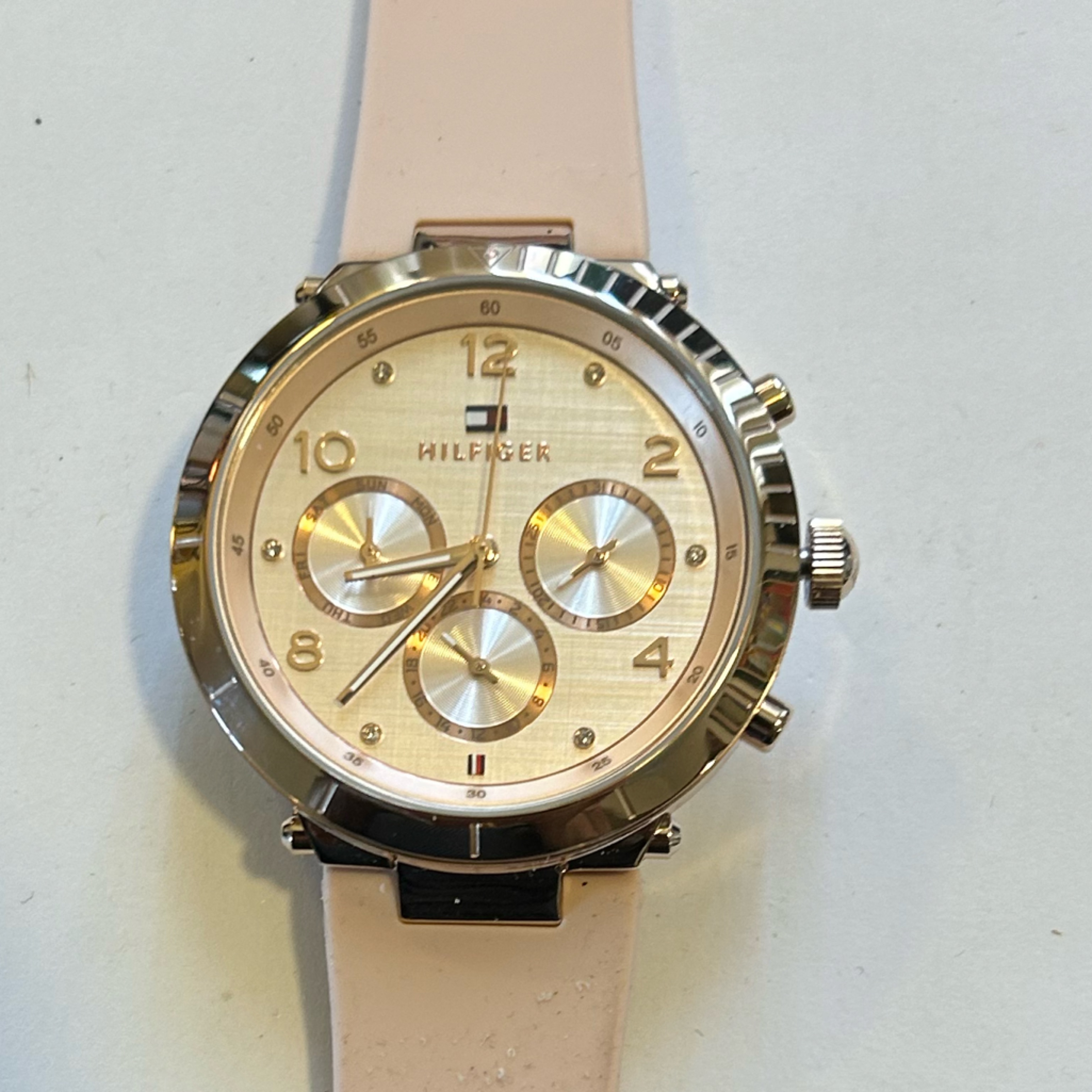 Tommy Hilfiger Watch With 38mm Rosegold Chronograph Face & Pink Silicone Band